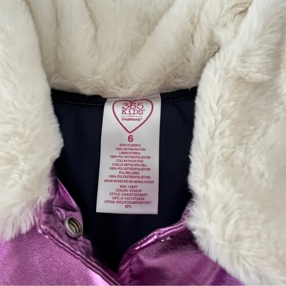 NWT Faux Fur Girls Bomber Jacket 365 Kids from Garanimals Size 6